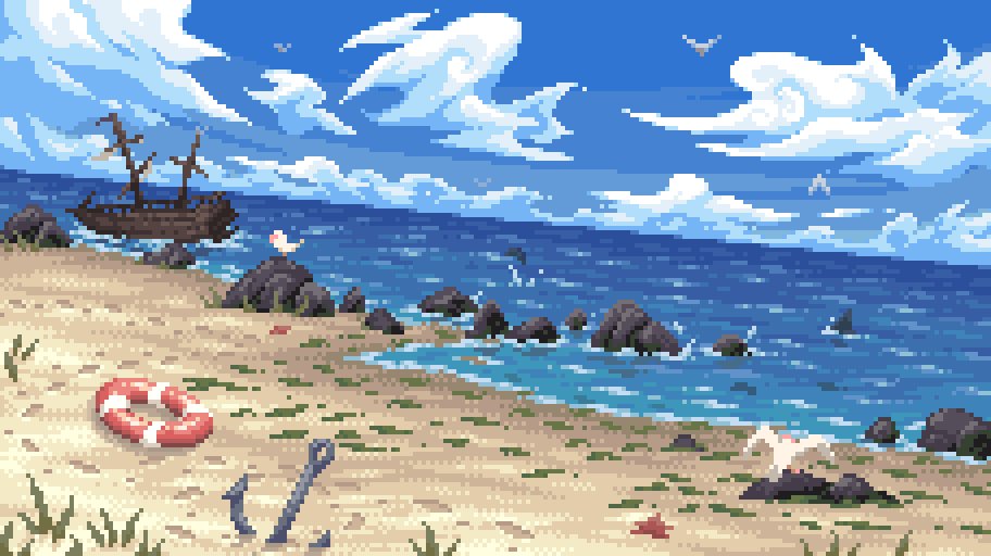 Pixel art of Vertigo Beach, a Dank Memer fishing location